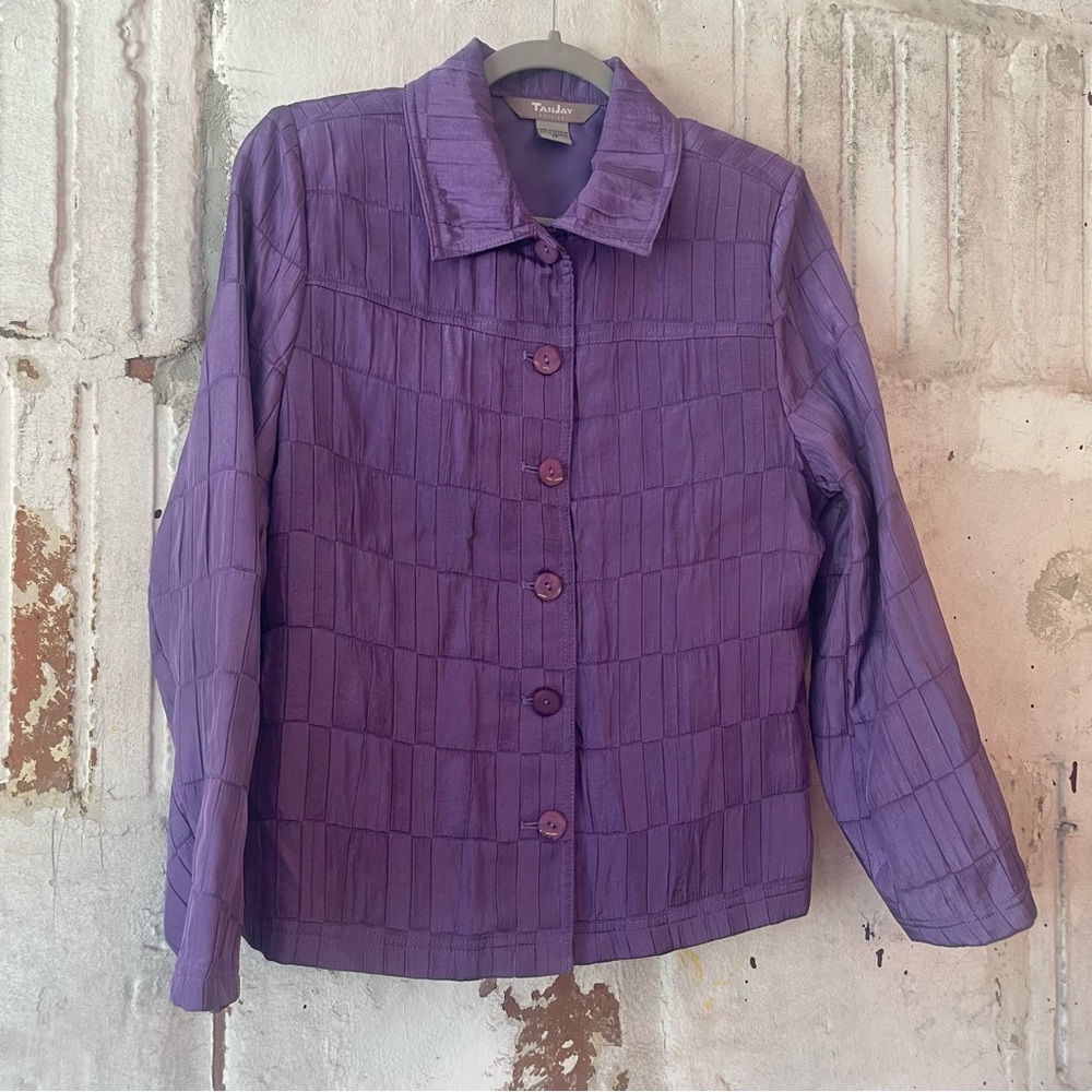 Vintage TanJay Purple Textured Jacket Blazer Petite 90s Artsy Teacher